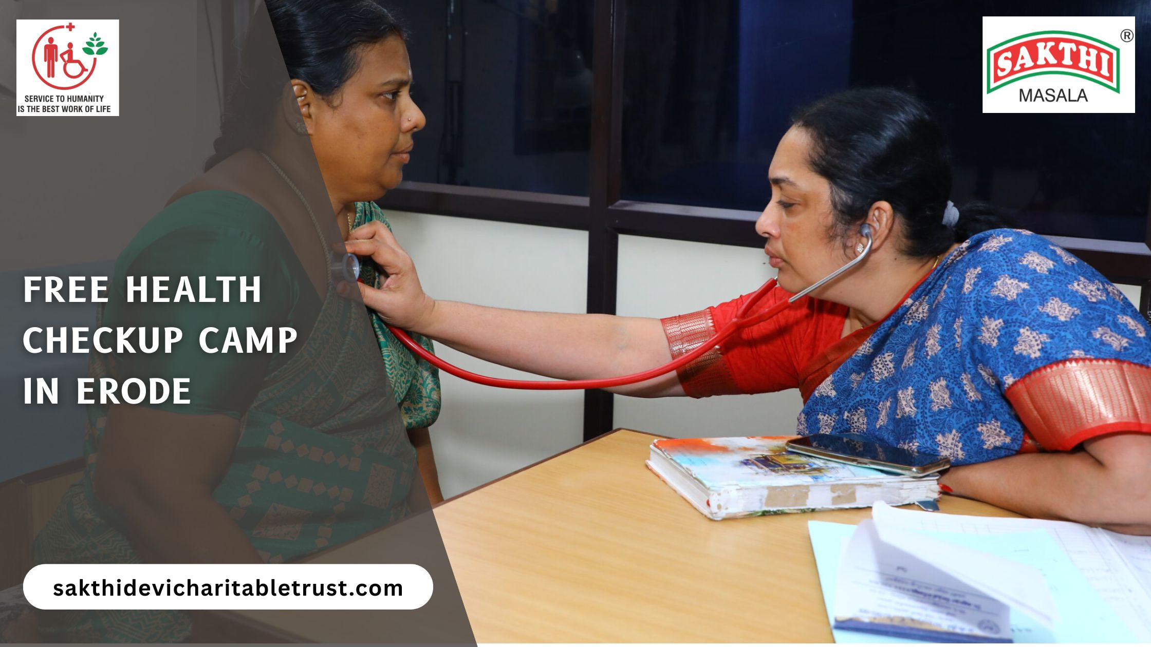 Doctors conducting a Free Health Checkup Camp in Erode with community members receiving blood pressure checks and preventive healthcare consultations.